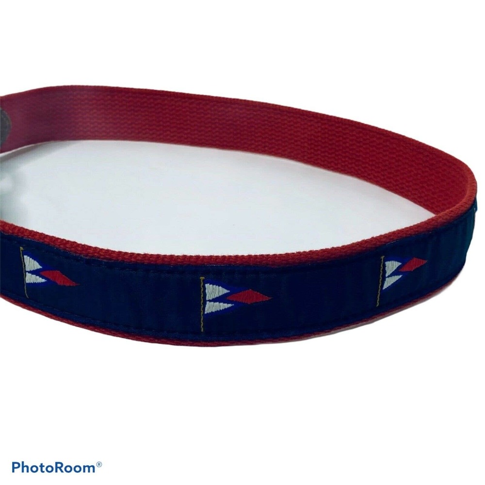 Leather Man LTD Boy's Buckle Belt Navy Red Leather‎ Flag 28"
